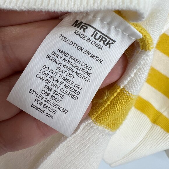 Mr Turk Mens Flamingo Stripe Sweater Yellow White Size XS - Picture 8 of 9